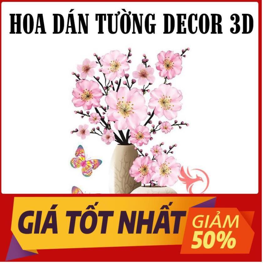 Tranh dán tường 3D treo phòng khách, phòng ngủ trang trí đẹp hình bình lọ hoa hồng/sen/trà/đào