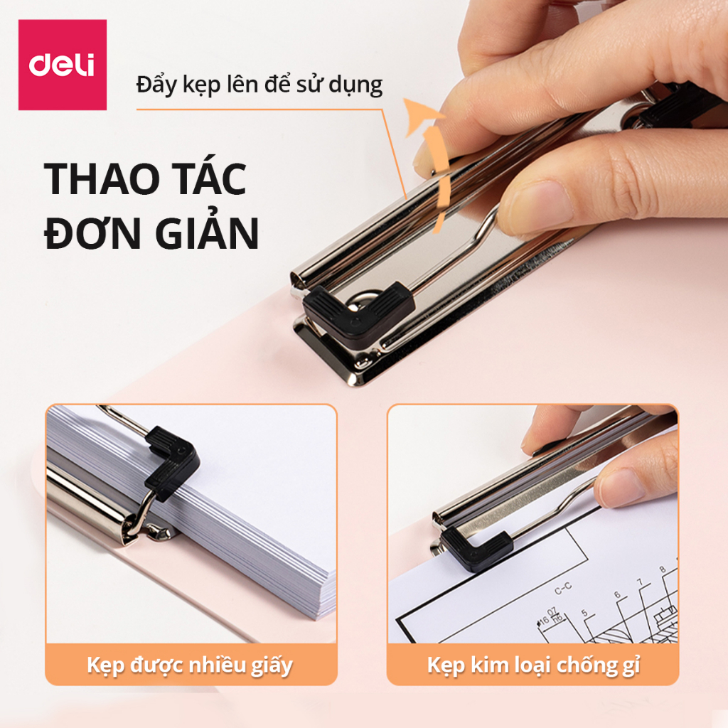 Bìa trình ký nhựa A4 Deli đơn, Bìa kẹp nhựa giấy, tài liệu, kẹp hồ sơ A4 một mặt, màu pastel học sinh văn phòng