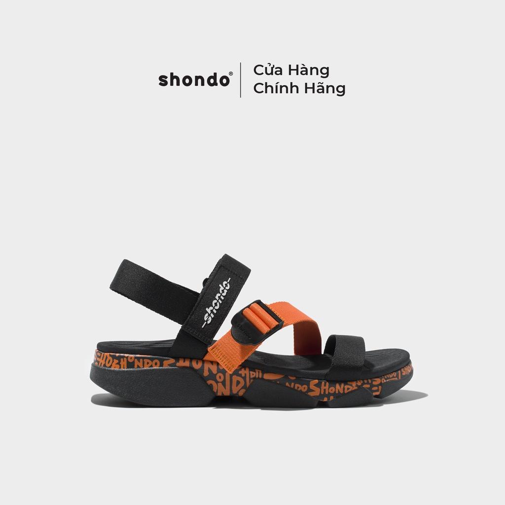 Giày Sandals Nam Nữ Unisex Shondo F7 Track Monogram vẽ tay Cam F7T1089