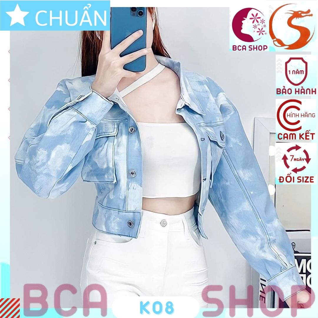 Áo khoác jeans nữ K08 ROSATA tại BCASHOP kiểu dáng croptop, thời thượng với chất jean cao cấp, phom chuẩn - xanh biển