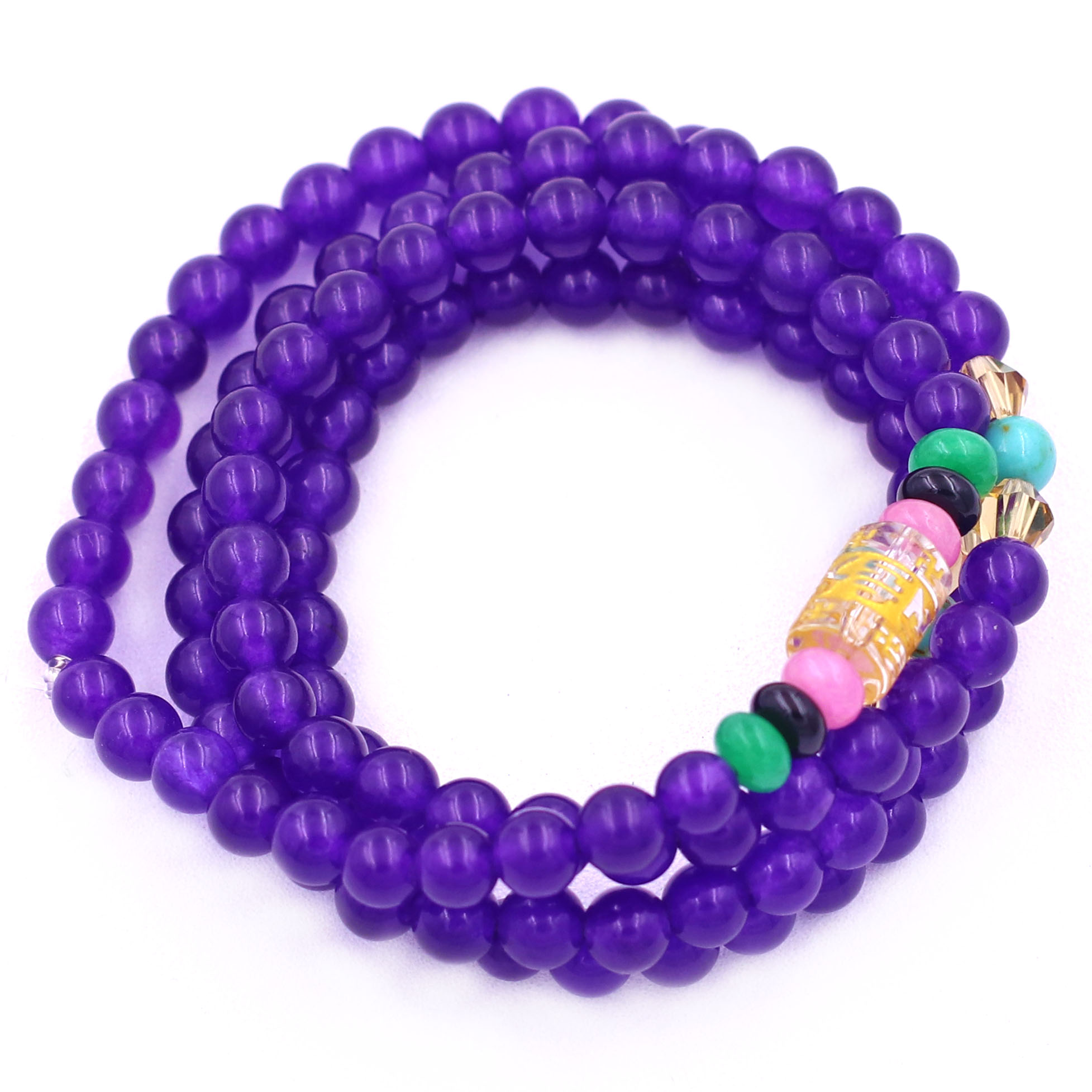 Vòng chuỗi 108 hạt đá thạch anh tím charm lục tự chân ngôn - hạt 8 ly , vòng chuỗi niệm Phật, vòng chuỗi đeo tay