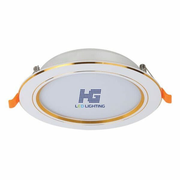Đèn led âm trần viền vàng 9w 2 màu 3 chế độ
