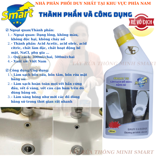 Tẩy rửa thông minh SMART-TS : Tẩy rửa đồ sứ, bồn cầu, bồn rửa mặt, bồn tắm bằng sứ...