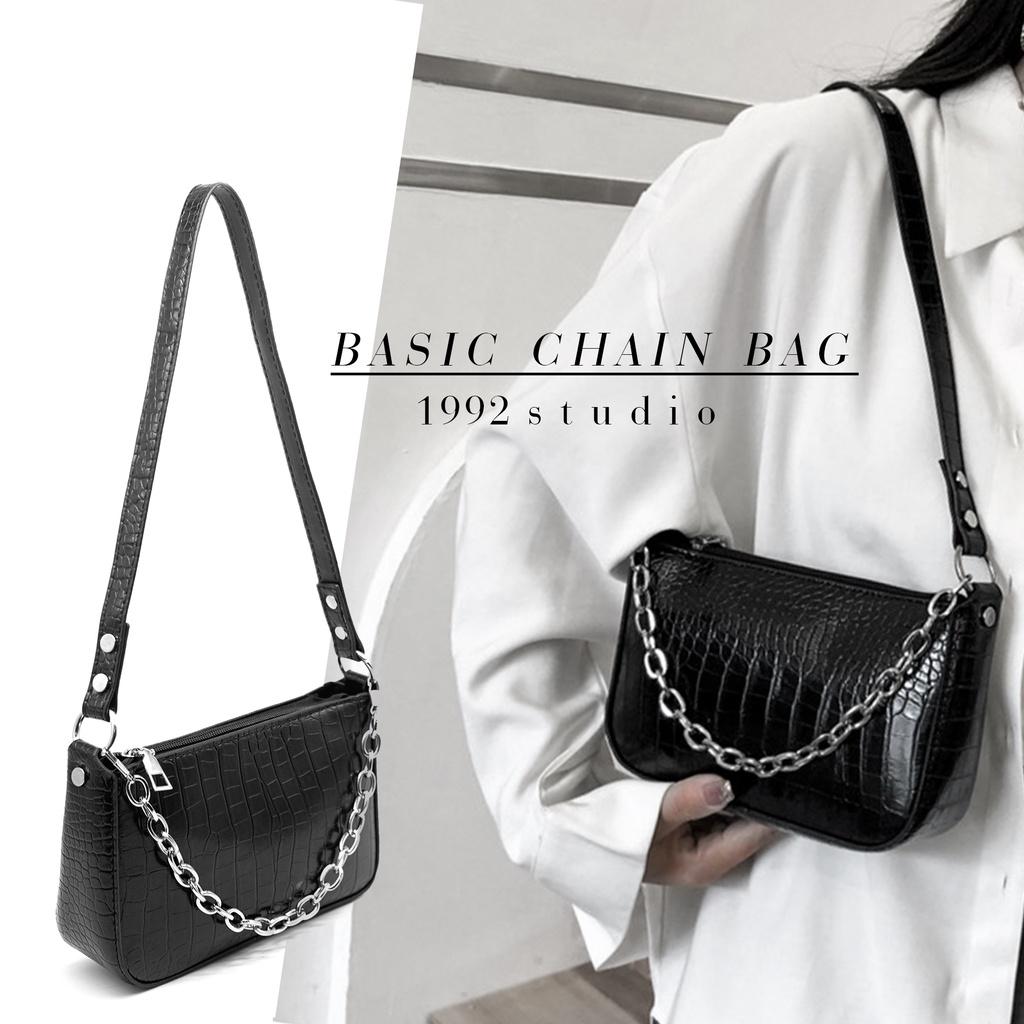 Túi xách nữ/ 1992 s t u d i o/ BASIC CHAIN BAG/  màu đen giá rẻ kẹp nách cá tính