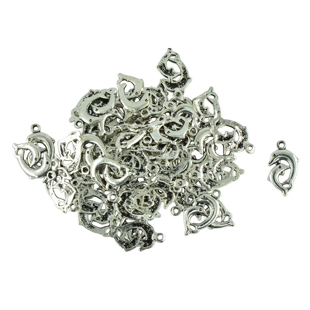 50 Pcs Tibetan Silver Mother And Baby Dolphins Charms DIY Jewelry Making