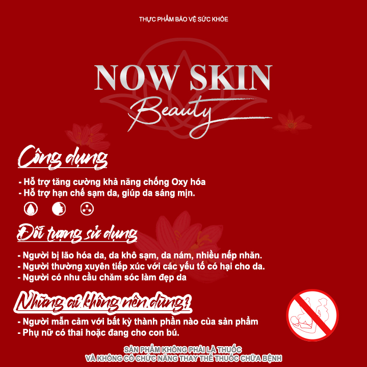 Viên uống trắng da Now Skin Beauty hỗ trợ làm đẹp giảm sạm nám tàn nhang nếp nhăn cải thiện nội tiết tố. Hộp 30 viên