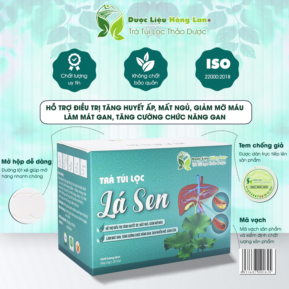 Trà Túi Lọc Lá Sen 60g (20gói x 3g) Dược Liệu Hồng Lan