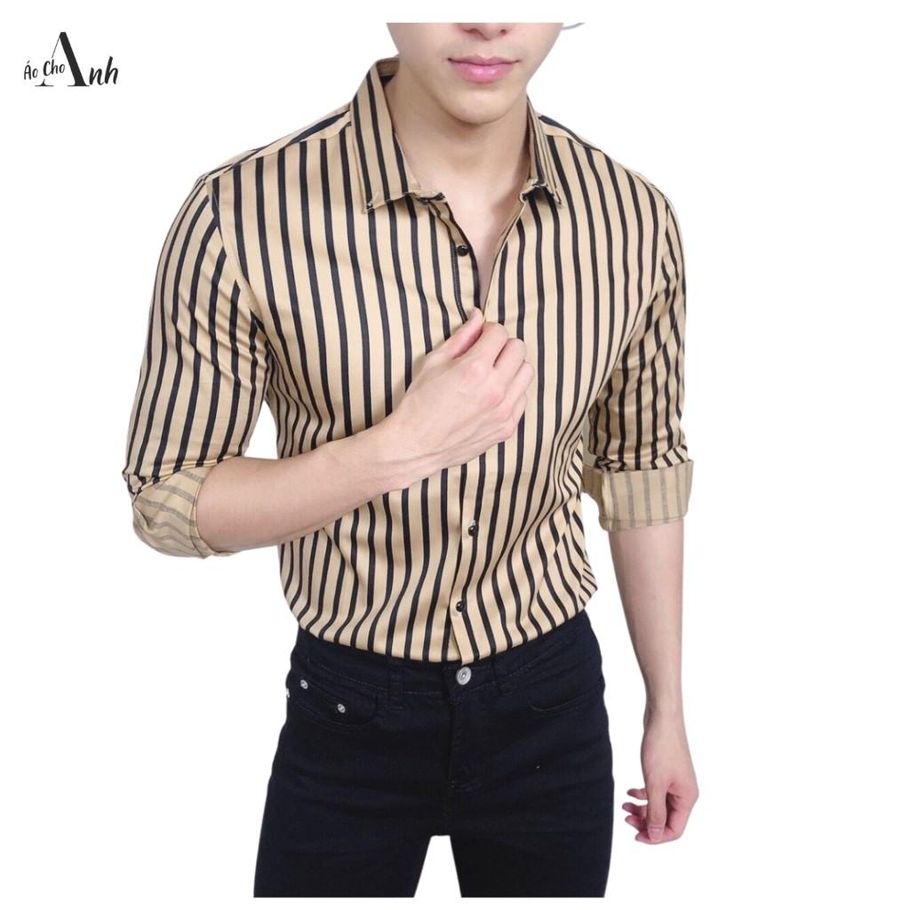 Áo sơ mi nam dài tay kẻ sọc 3D phối màu trẻ trung thời trang Hàn Quốc , vải kate lụa mịn mát - ASM021