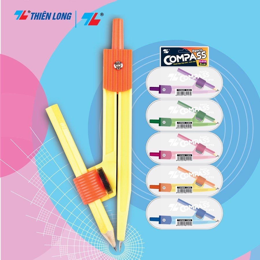 Compa chì gỗ Thiên Long C-015 I Compa học sinh dễ dàng thay bút chì