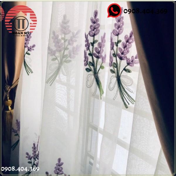 Rèm cửa voan thêu hoa oải hương chất dày nhất trên thị trường cao cấp,xinh xắn cho cửa sổ cửa chính trang trí Decor