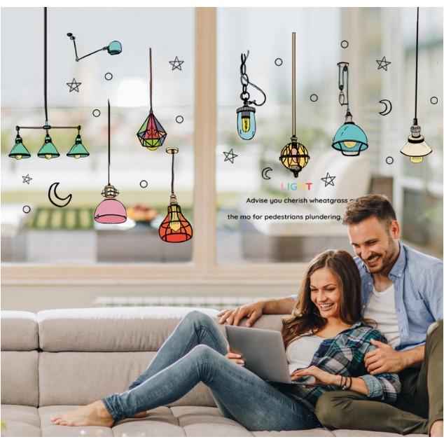 Decal trang trí tường - Dây Đèn sắc màu hoạt hình mẫu mới