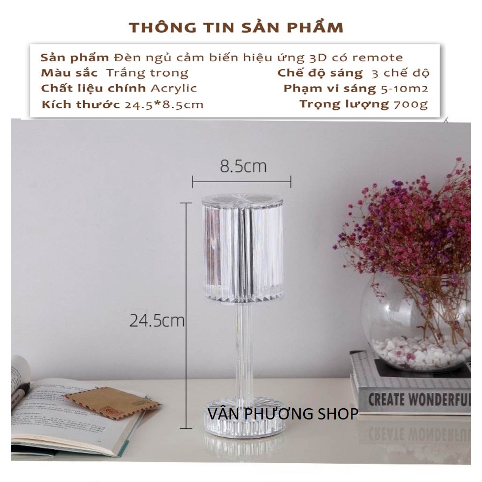 Đèn Ngủ, Đèn Trang Trí Pha Lê 16 Màu, 3 Chế Độ Sáng, Sạc Pin Siêu Bền, Đẹp Vân Phương Shop - Hàng chính hãng