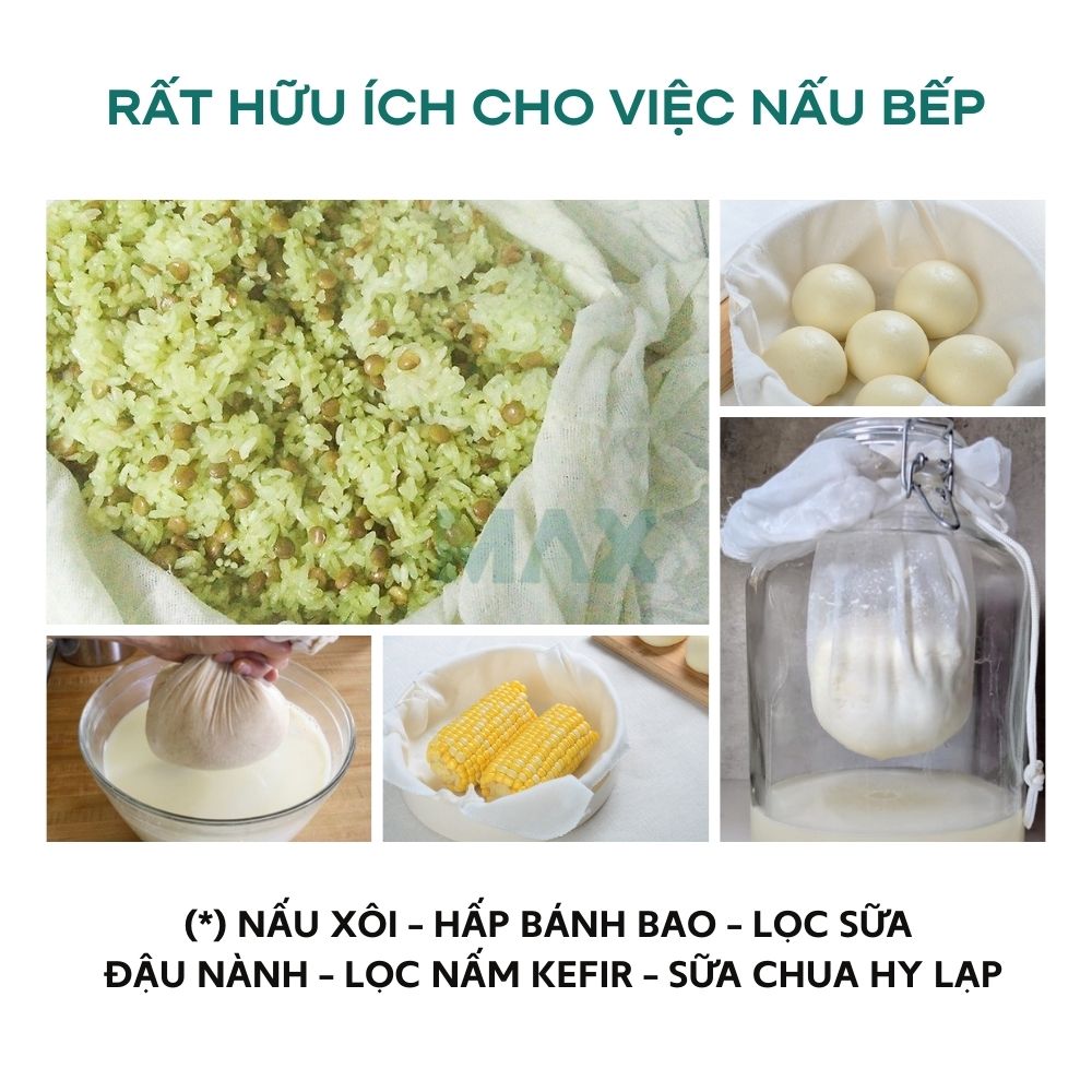 Set 2 khăn vải 100% cotton lót chõ đồ xôi, hấp thức ăn, khăn lọc nấm kefir, lọc sữa hạt