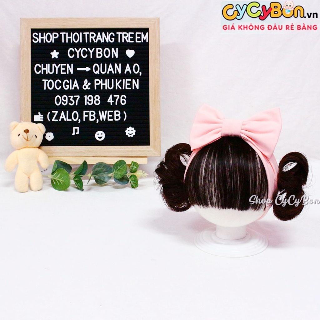 Băng Đô Turban Tóc Giả Cho Bé Gái Thun Cotton Nơ Hồng Da Kèm Tóc Mái Và Tóc Giả 2 Bên - Có Đủ Size Kể Cả Sơ Sinh