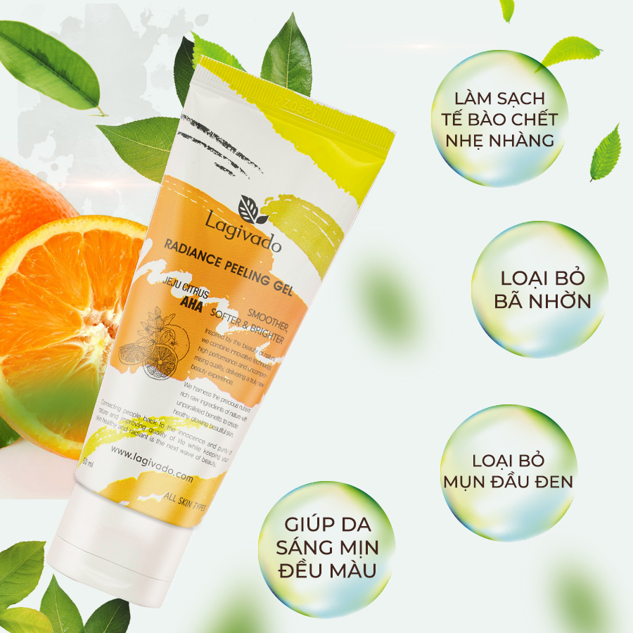 Tẩy tế bào chết Hàn Quốc Lagivado chiết xuất quả quýt đảo Jeju Tangerine, giúp da sáng mịn Radiance Peeling 50 ml