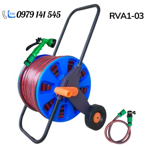 Bộ Rulo Tưới Cây, Rửa Xe Đa Năng RVA1, 30m -50m Dây tưới Cao cấp siêu bền, chống gập chống xoắn kèm Khung lô cuốn dây tưới +đủ bộ Vòi tưới và phụ kiện nối nhanh dễ dàng sử dụng