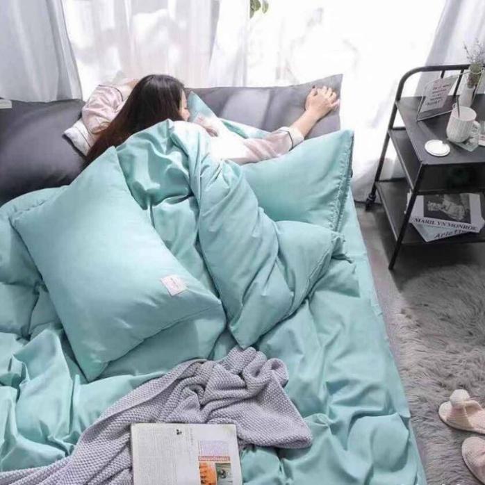 Bộ 5 Món Chăn Trần Bông Ga Gối Cotton Tici Xuất Nhật Beauty Màu Trơn - Màu Xanh Ngọc - LAN PHAM BEDDING