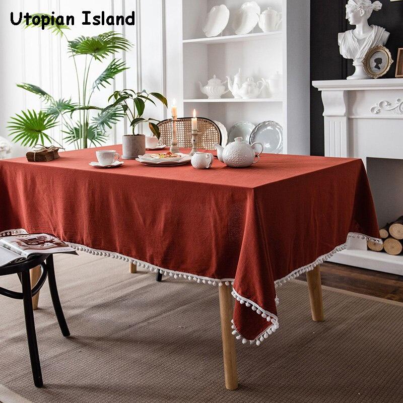 New Year's Tablecloth Solid Color Table Cover Tassels Linen Table Cloth Rectangular Tablecloths Christmas Tablecloth Waterproof