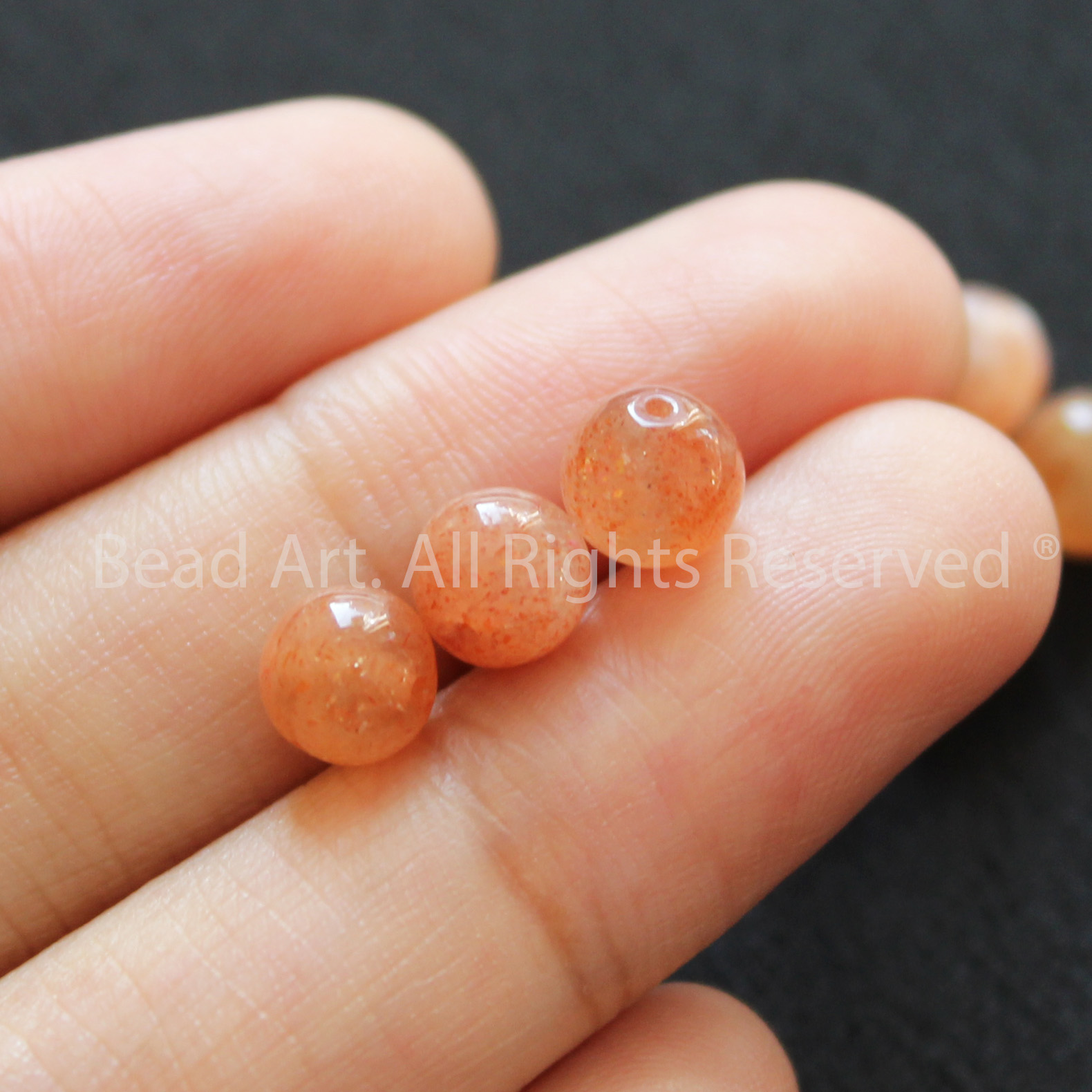 [1 Hạt] 6MM Đá Sunstone, Đá Mặt Trời Tự Nhiên Loại AA Màu Cam, Đá Phối Vòng Tay Phong Thuỷ, Chuỗi Hạt, Mệnh Hoả, Mộc - Bead Art