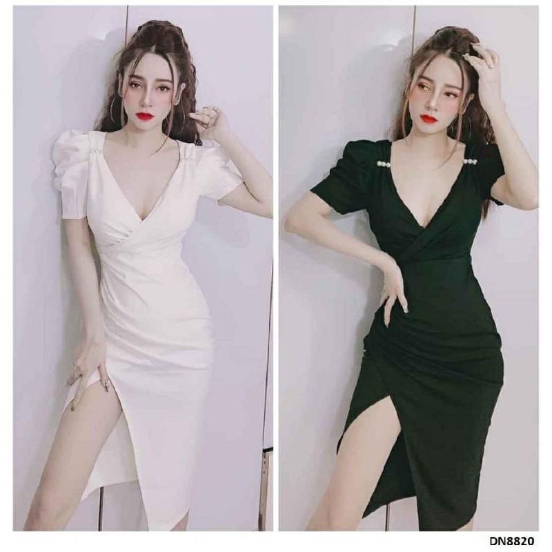 Đầm body tay nhí phồng đắp chéo sexy