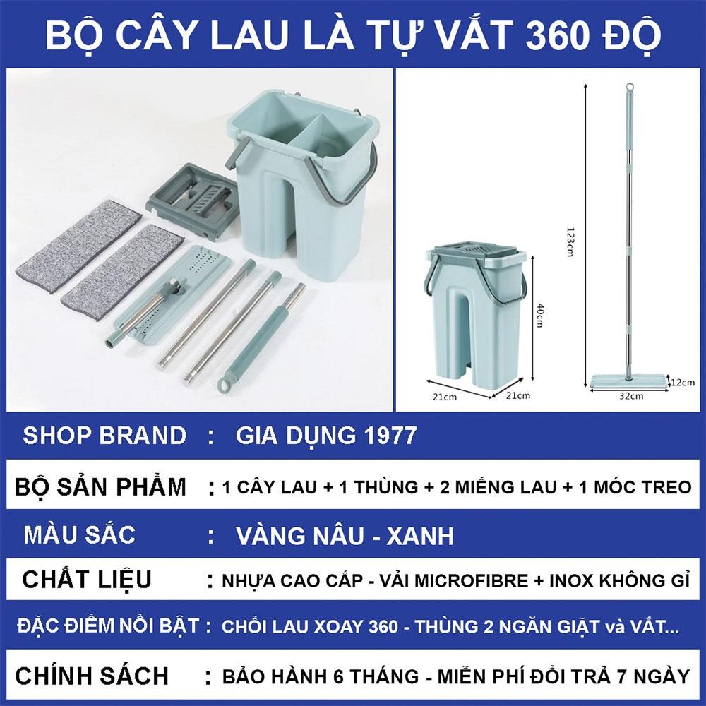 Cây lau nhà tự vắt thông minh cao cấp xoay 360 độ kèm thùng đựng, Bộ cây lau nhà đa năng tặng kèm 2 miếng lau