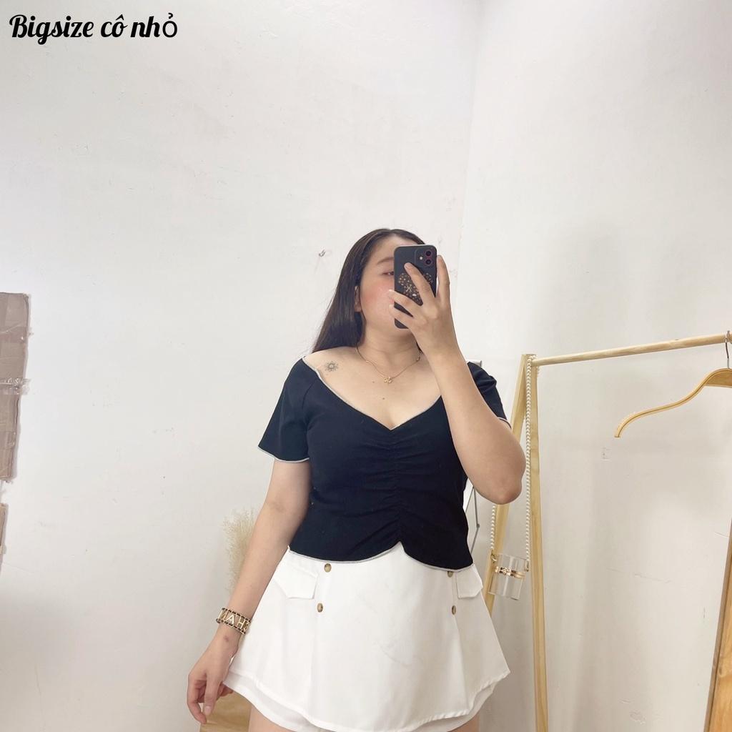 Áo thun tay ngắn bigsize nữ cổ chữ V rút dáng croptop co giãn mạnh A32 - Đen