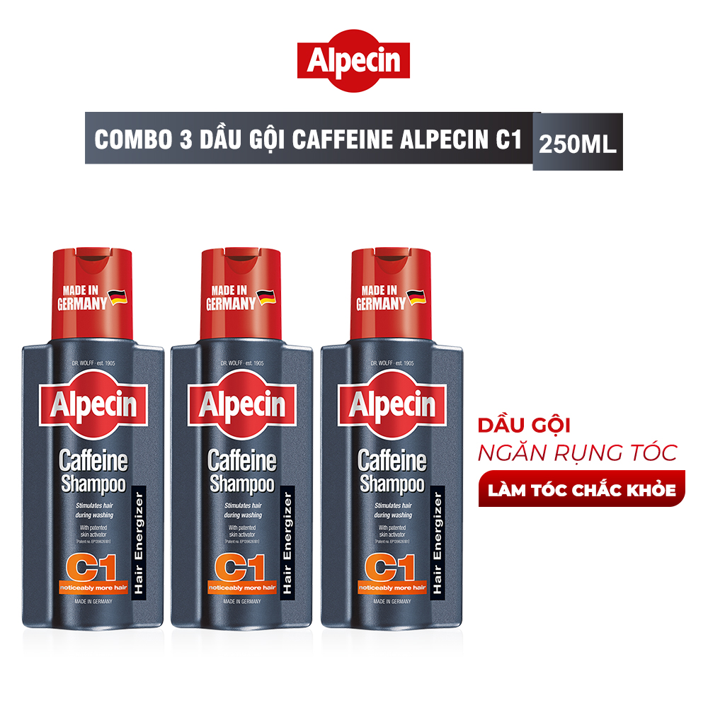 Combo 3 Dầu gội Caffeine Alpecin C1 250ml, ngăn rụng tóc và kích thích tóc mọc chắc khỏe, cho nam