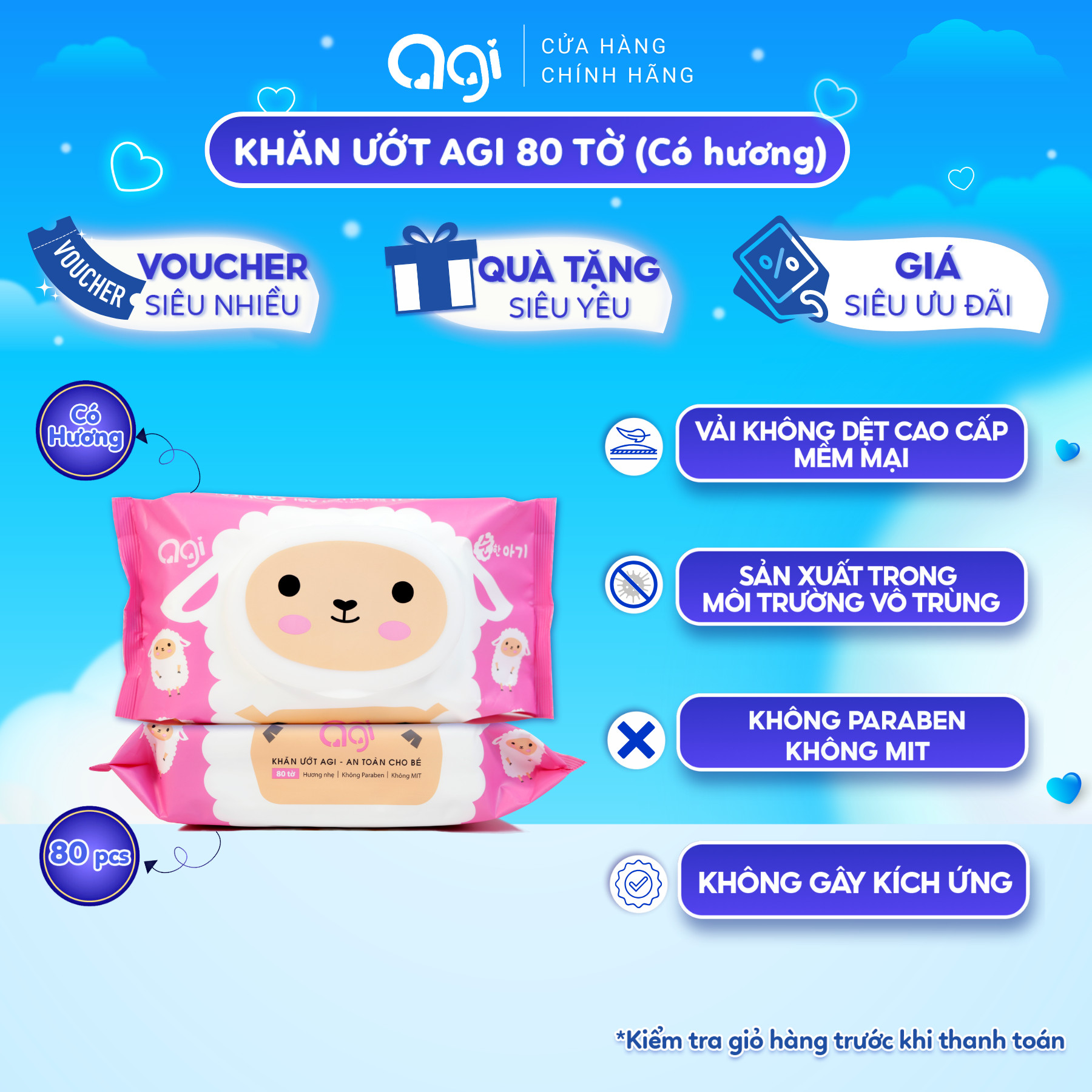 Khăn giấy ướt Agi có mùi 80 tờ