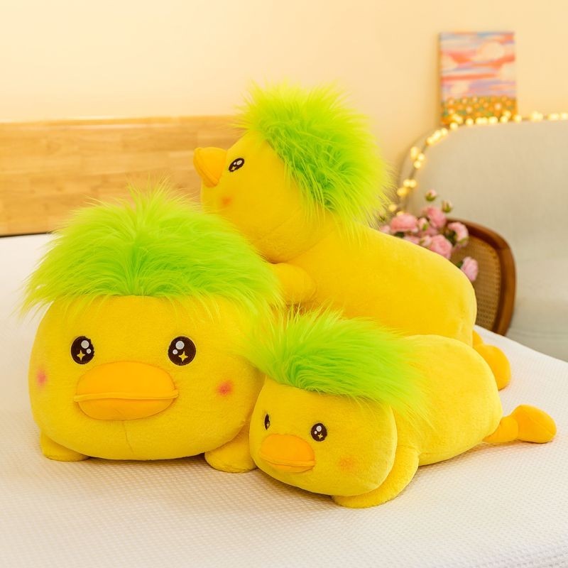 Thú nhồi bông vịt vàng có tóc xanh siêu cháy - Size từ 50cm đến 90cm - Quà tặng gấu bông con vịt vàng lông mềm mịn