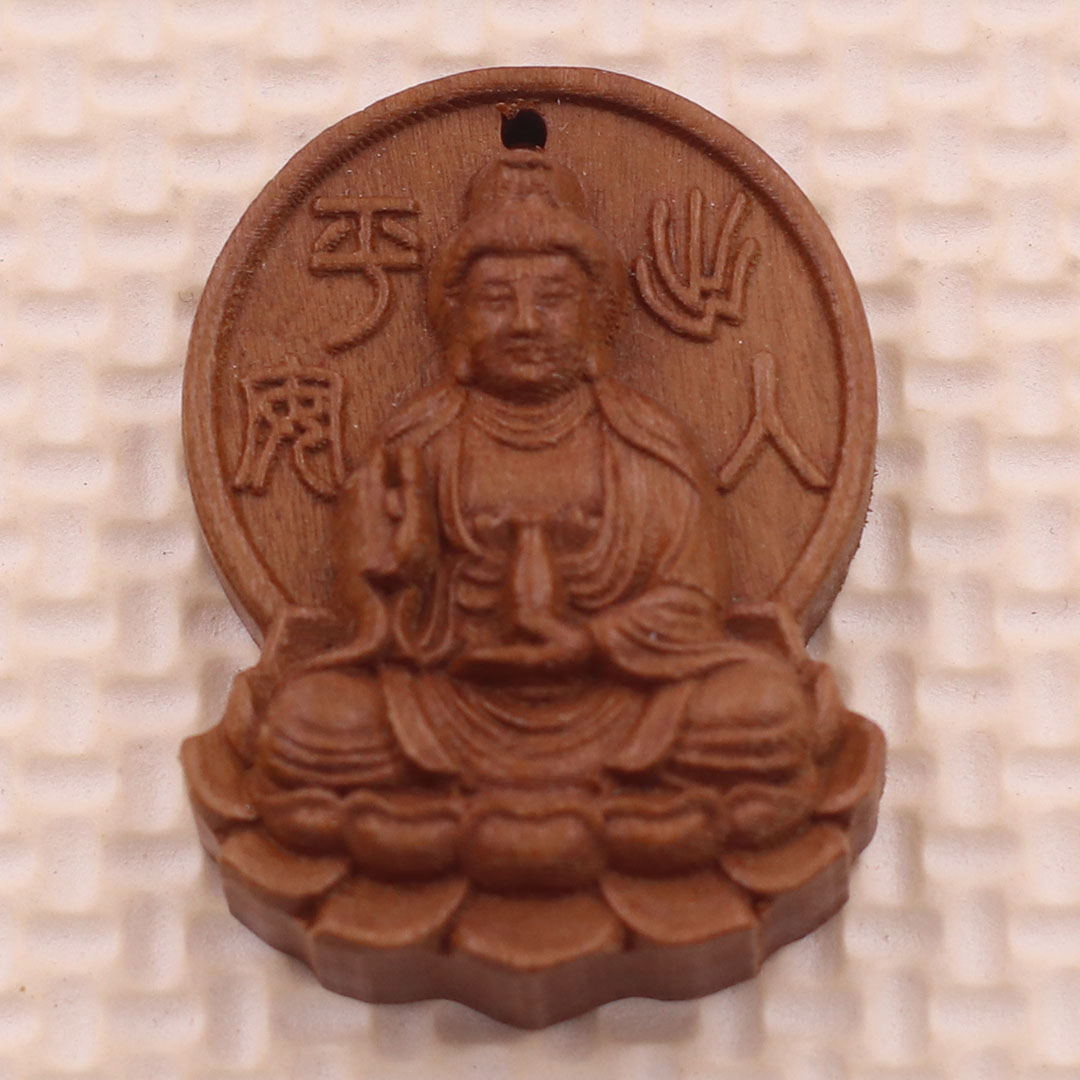 Mặt Phật Quan âm bồ tát Gỗ đào kèm dây đeo - Mặt dây chuyền Phật phong thủy - Mặt Phật Gỗ bình an