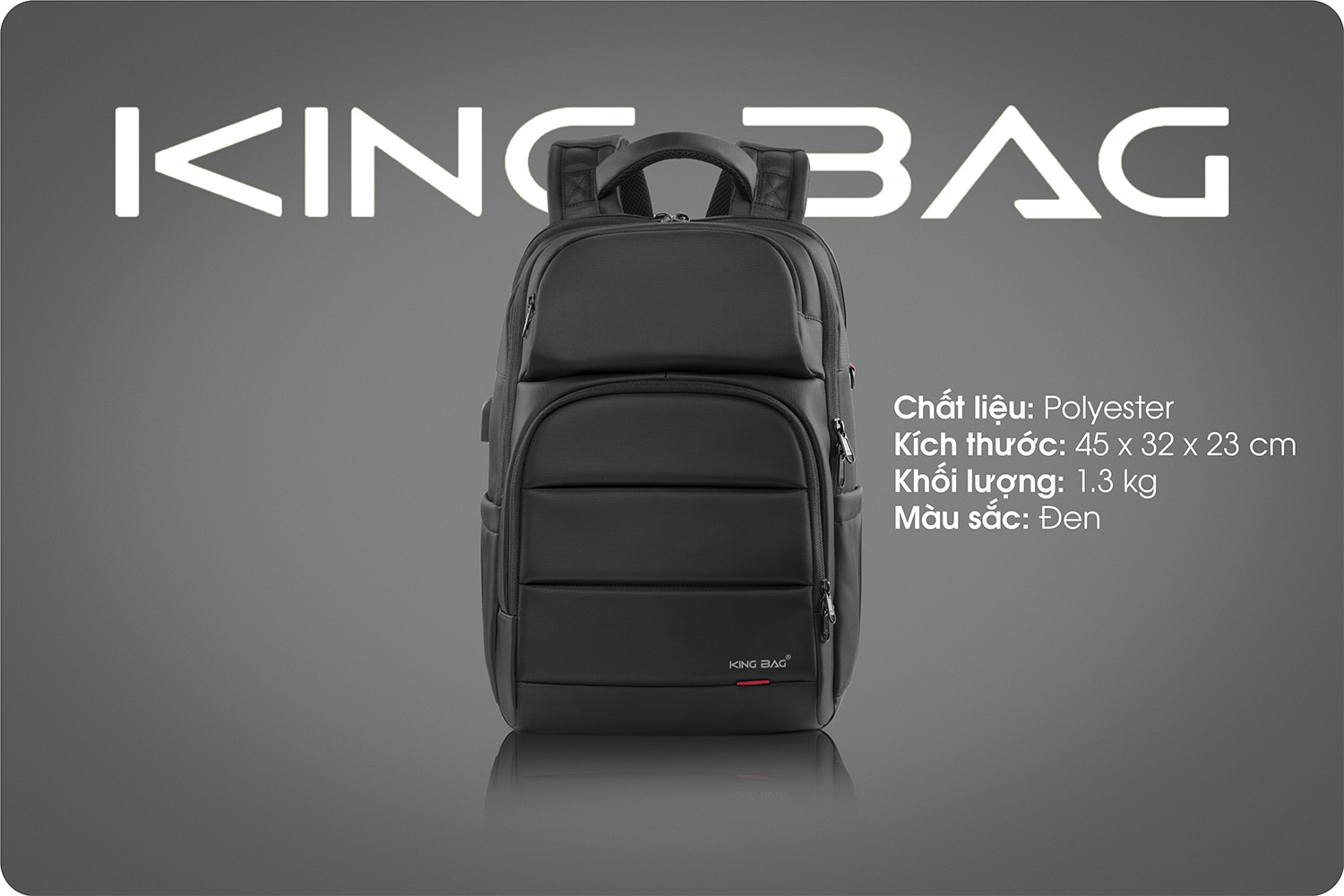 Balo laptop KINGBAG MARCUS 15”, nhiều ngăn sức chứa lớn, tích hợp USB, trượt nước, đai buộc vali, màu đen - Hàng chính hãng