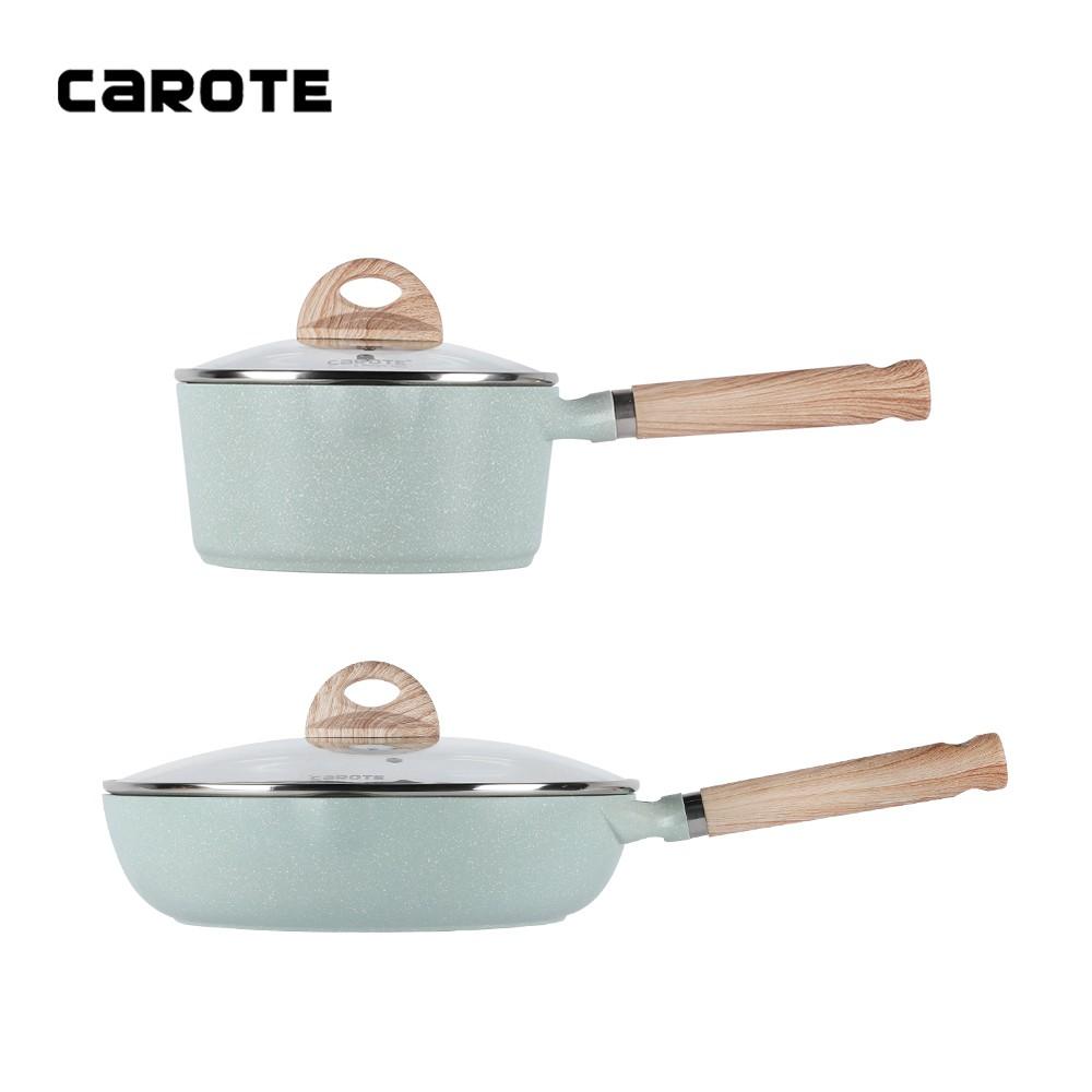Bộ Chảo chiên 28cm + Chảo nấu sốt 18cm dòng dụng cụ nấu ăn chống dính Carote Cosy Blue Combo Set có nắp Lớp