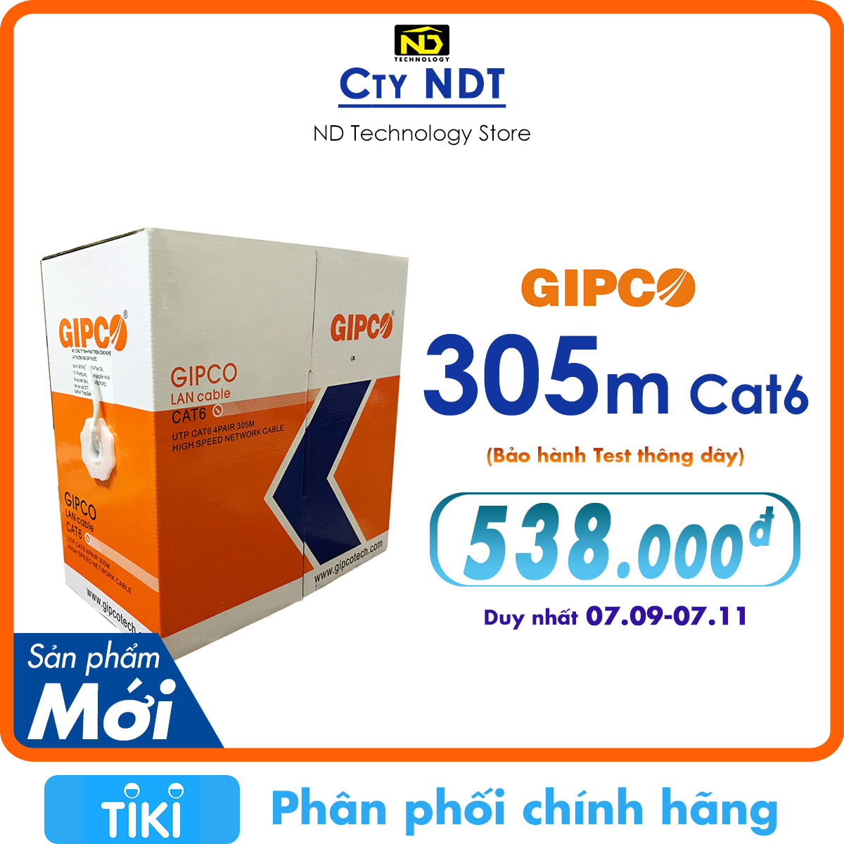 Thùng Dây Mạng GIPCO Cat6 UTP / 305m , 6969 - Hàng Chính Hãng