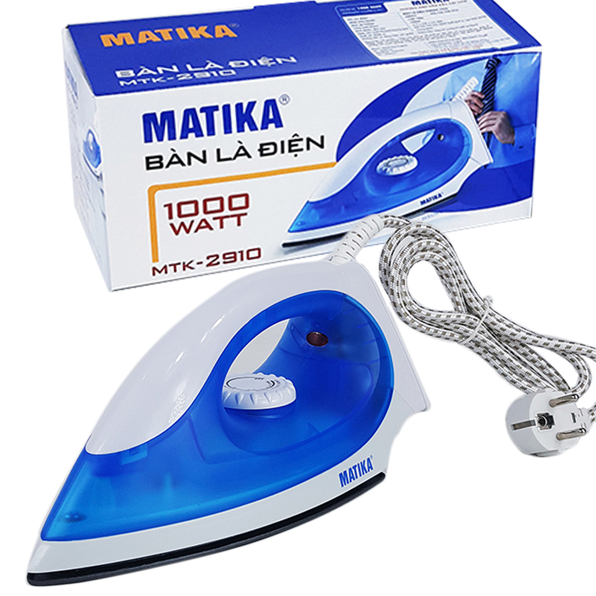 Bàn Ủi 1000W Matika MTK-2910 Lớp Chống Dính Cao Cấp Teflon Bền Bỉ Cảm Biến Nhiệt An Toàn-Hàng Chính Hãng