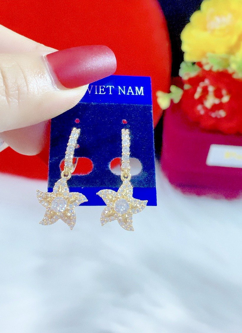 Bông tai nữ ngôi sao tòn ten mạ 18.k cao cấp P1525