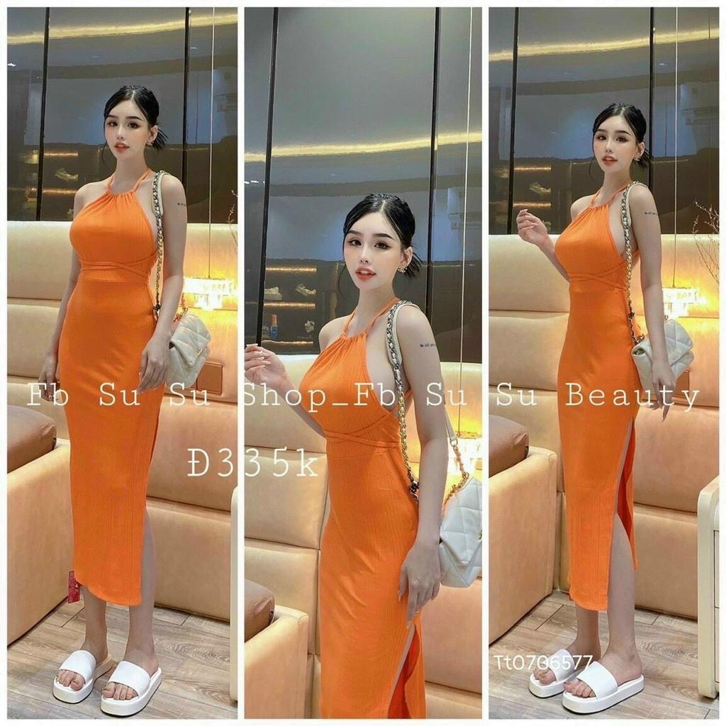 Đầm váy nữ body cổ yếm xẻ tà cao khoe dáng cực quyến rũ, sang chảnh dành cho các nàng đi chơi, dạo phố