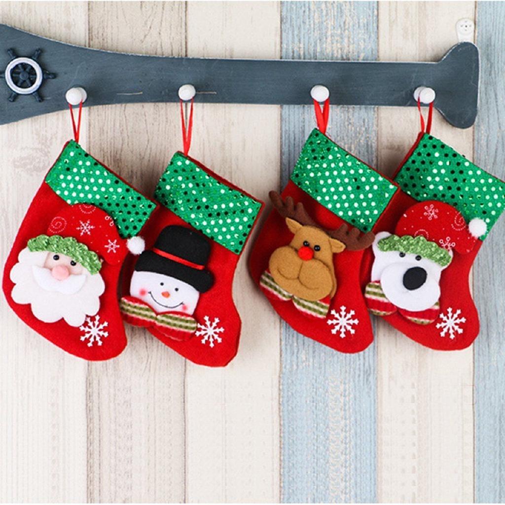 Set 5 Túi Đựng Kẹo / Bánh Quy Trang Trí Cây Thông Giáng Sinh Hình Vớ / Ông Già Noel / Người Tuyết / Ông Già Noel Cỡ Lớn