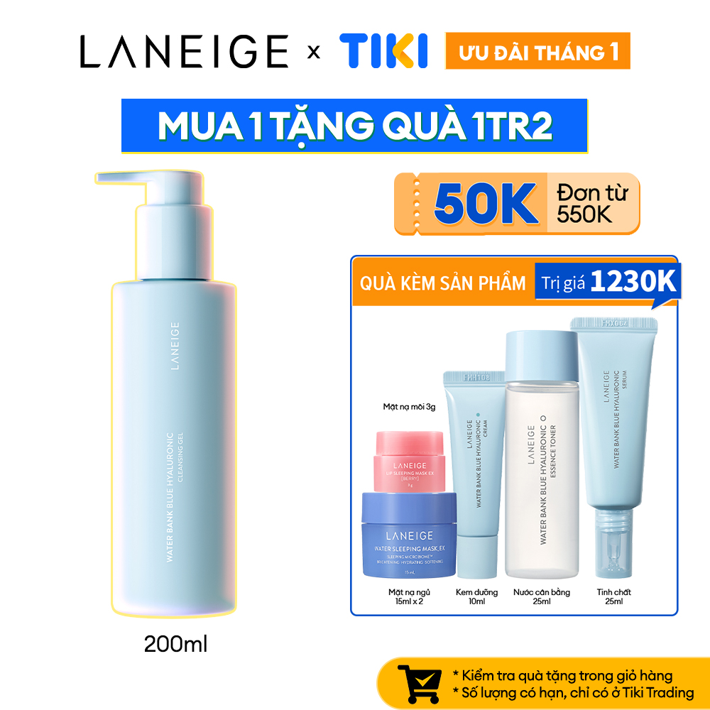 Sữa Rửa Mặt Dạng Gel Dịu Nhẹ Dành Cho Da Nhạy Cảm Và Da Khô Laneige Water Bank Blue Ha Cleansing Gel 200ml