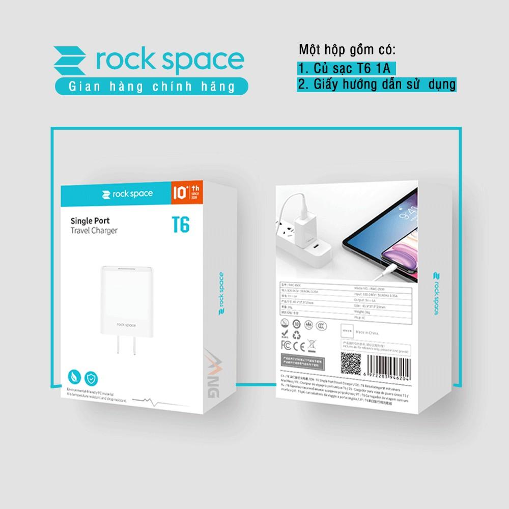 Củ sạc nhanh Rockspace T6 1A dành cho iphone, Samsung 1 cổng USB, chân dẹt, ổn định, không nóng - Hàng chính hãng