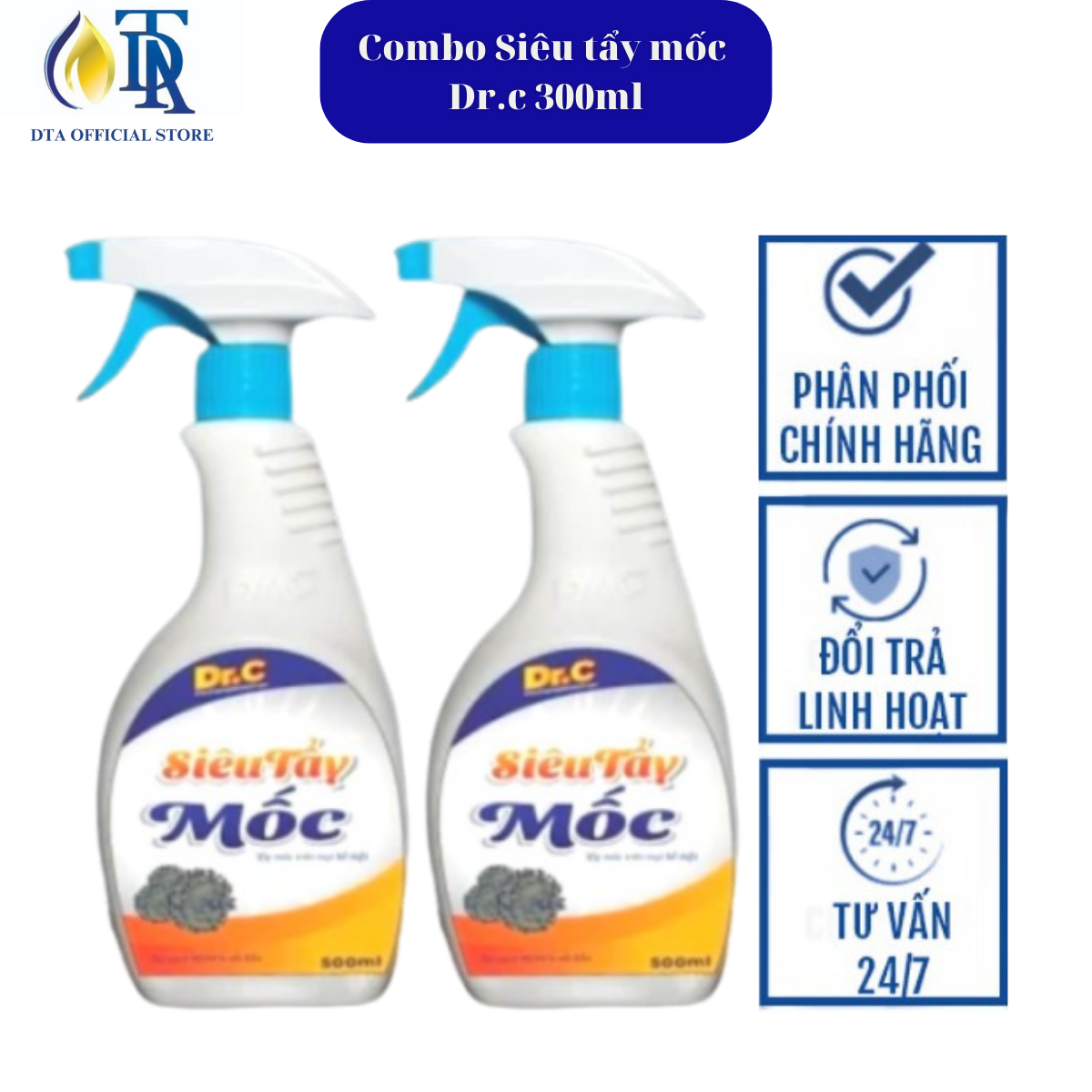 Combo Siêu Tẩy Mốc Chính Hãng Dr.C 300ml, Tẩy Mốc Trên Mọi Bề Mặt Áo Quần, Sàn nhà, Tường nhà, Không Bào Mòn Bề Mặt