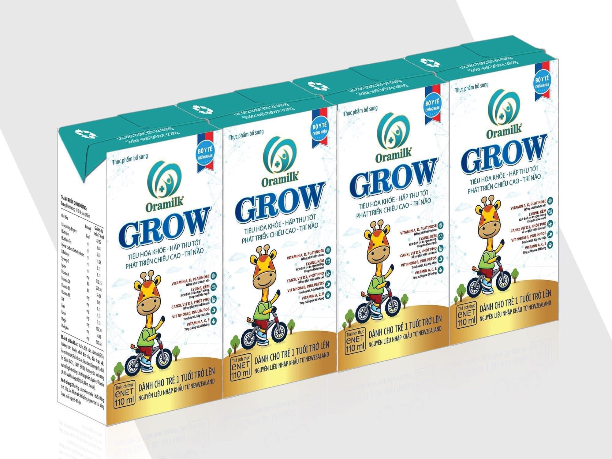 Thùng sữa pha sẵn Oramilk GROW 110ml - Tiêu hoá khoẻ, hấp thu tốt - Phát triển chiều cao, trí não - Dành cho trẻ trên 1 tuổi