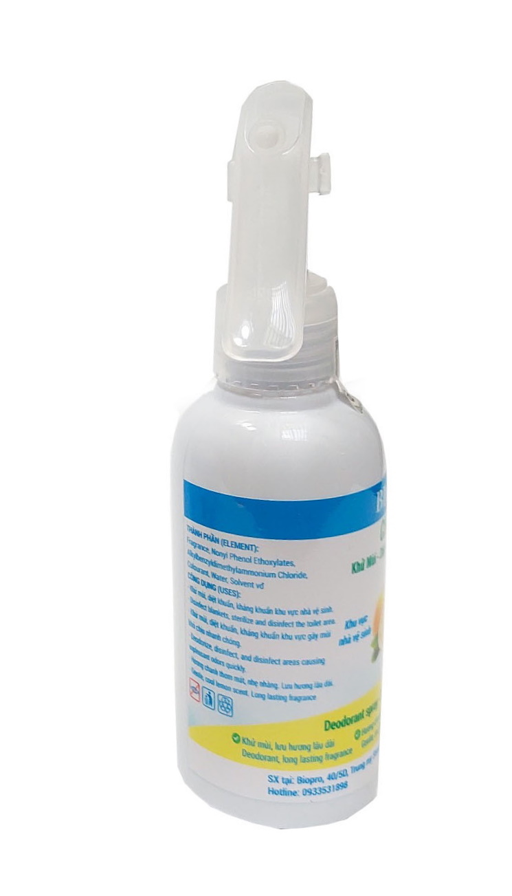 Chai xịt 150ml Biopro khử mùi diệt khuẩn kháng khuẩn Khu vực gây mùi khó chịu Khu vực nhà vệ sinh Hương chanh thơm mát