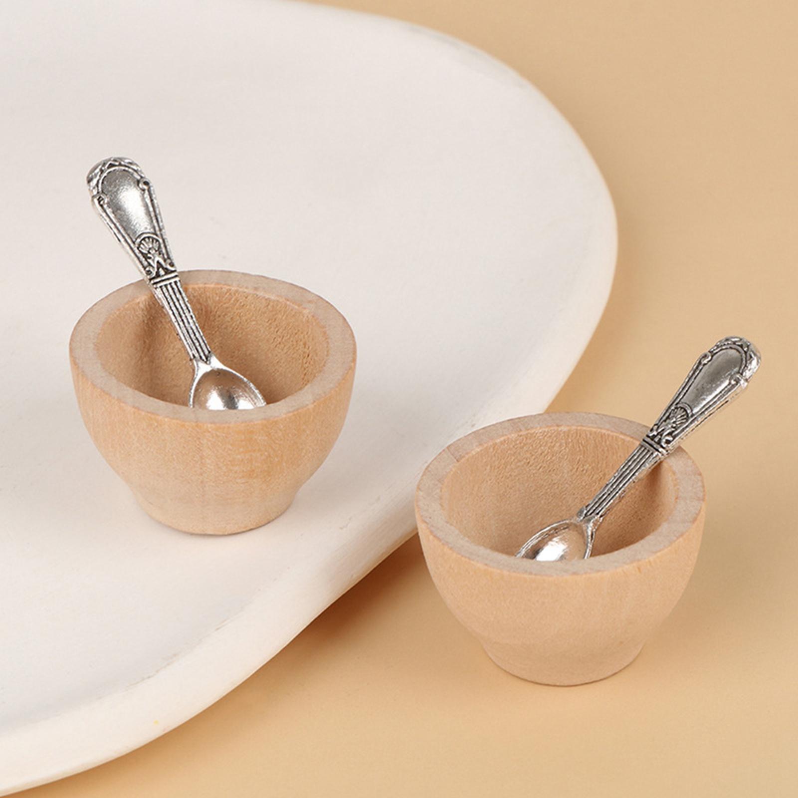 2x Wooden Bowl Dolls House Miniature Small 1:12 Doll House Play for 1/12 Dollhouse Room Box Kitchen Accessory Decoration