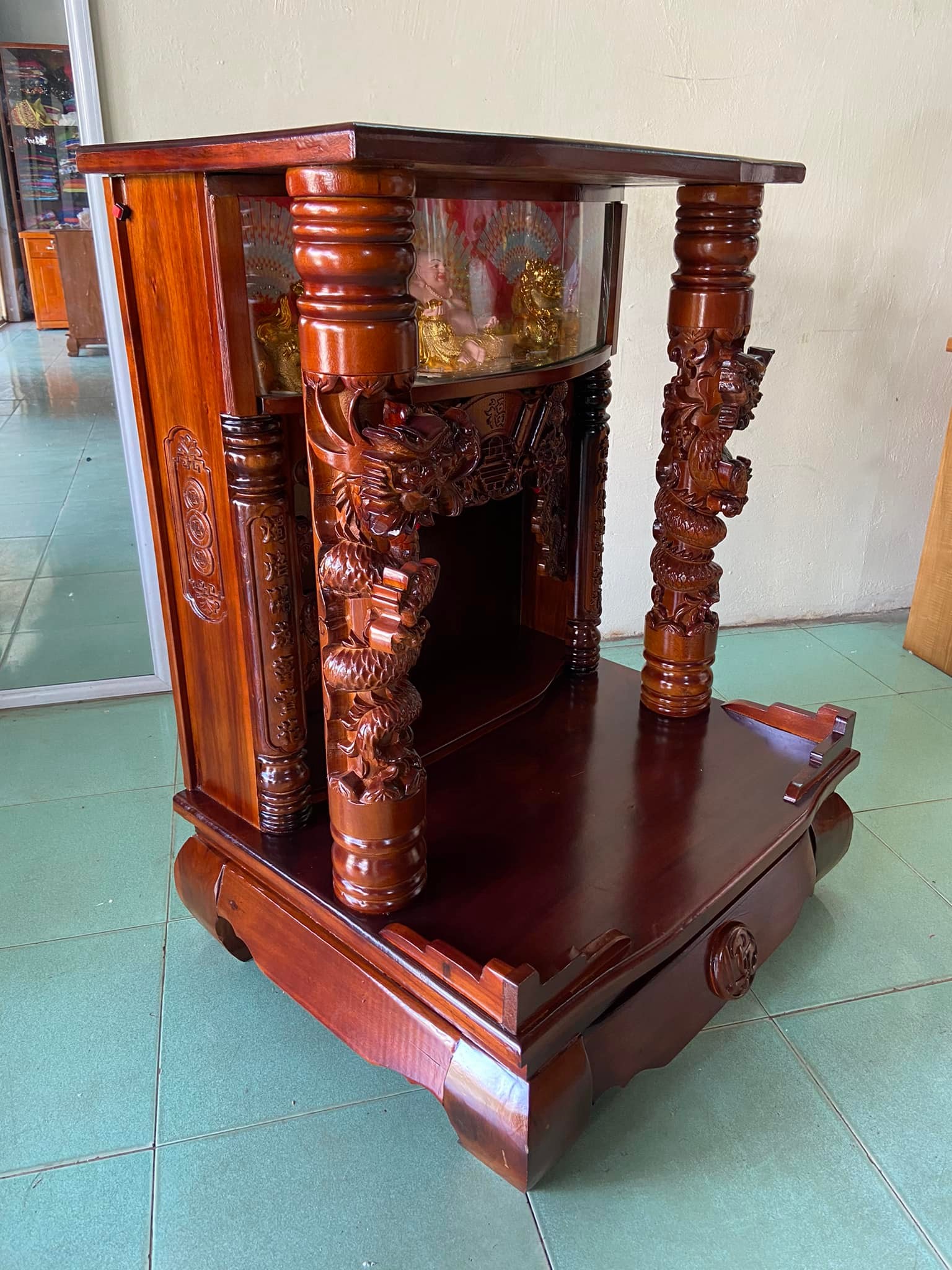 Bàn thờ thần tài ông địa mẫu Rồng Cuộn cao cấp, có hộp đèn 80 x 68 x 108CM