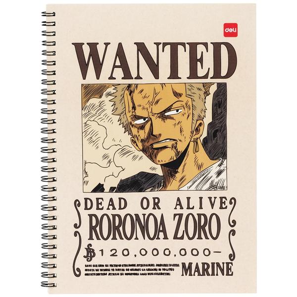 Sổ Lò Xo B5 Kẻ Ngang - 60 Trang 70gsm One Piece - Deli EN004 - Roronoa Zoro