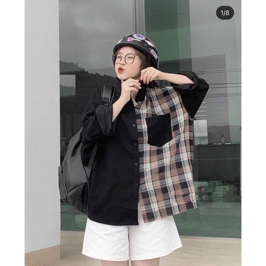 Sơ mi kẻ phối caro siêu đẹp