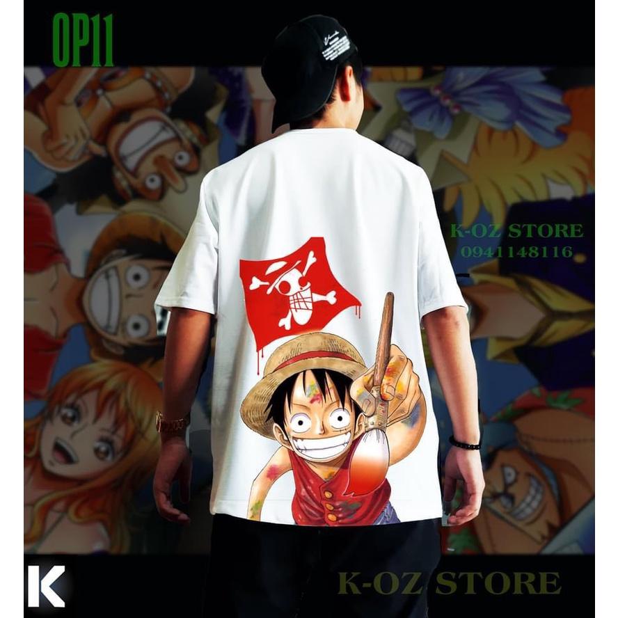 ÁO THUN UNISEX COTTON BIGSIZE HẢI TẶC LUFFY CẦM CỌ VẼ CỜ ĐỎ