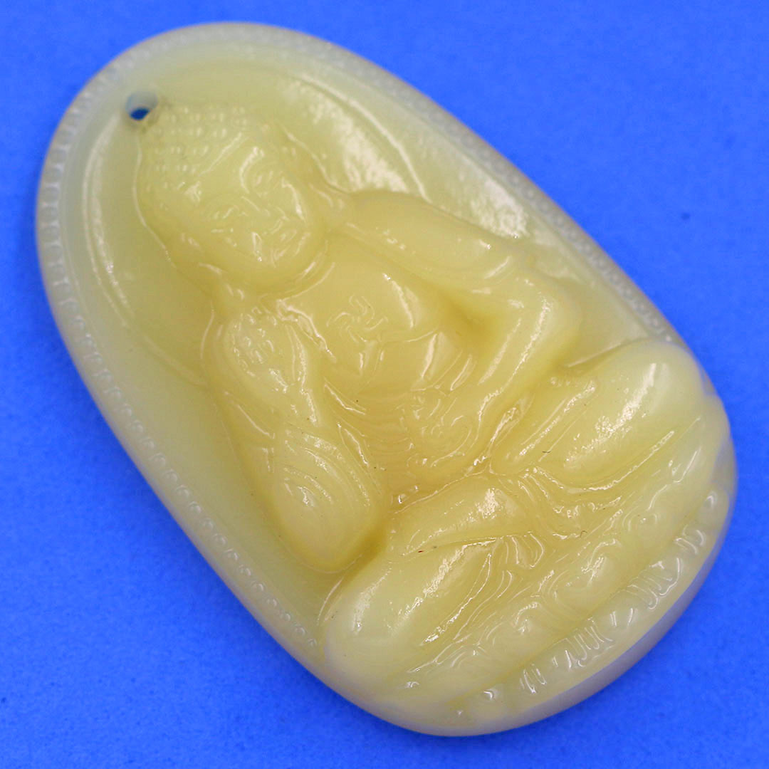 Mặt Phật A di đà đá thạch anh vàng 4.3 cm kèm móc và dây chuyền inox, Mặt Phật bản mệnh