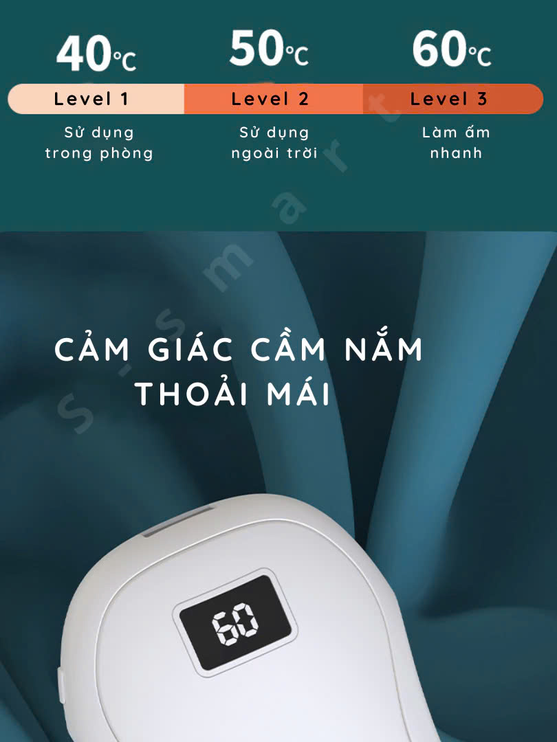 Máy Sưởi Ấm Mini Cầm Tay Kết Hợp Sạc Hiển Thị Đèn LED 3 Mức Nhiệt Và % Pin Văn Phòng Du Lịch Dã Ngoại Phượt - Hàng Nhập Khẩu