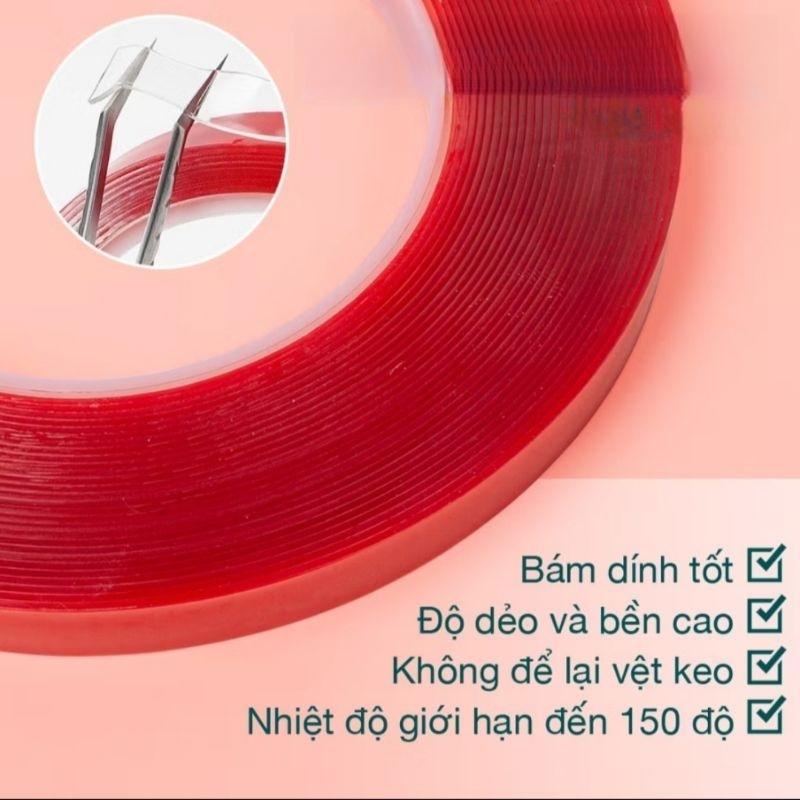 Băng keo đỏ 2 mặt 8mm trong suốt dán nailbox, băng dính tạo fan mi, đính mẫu móng siêu chắc làm nail